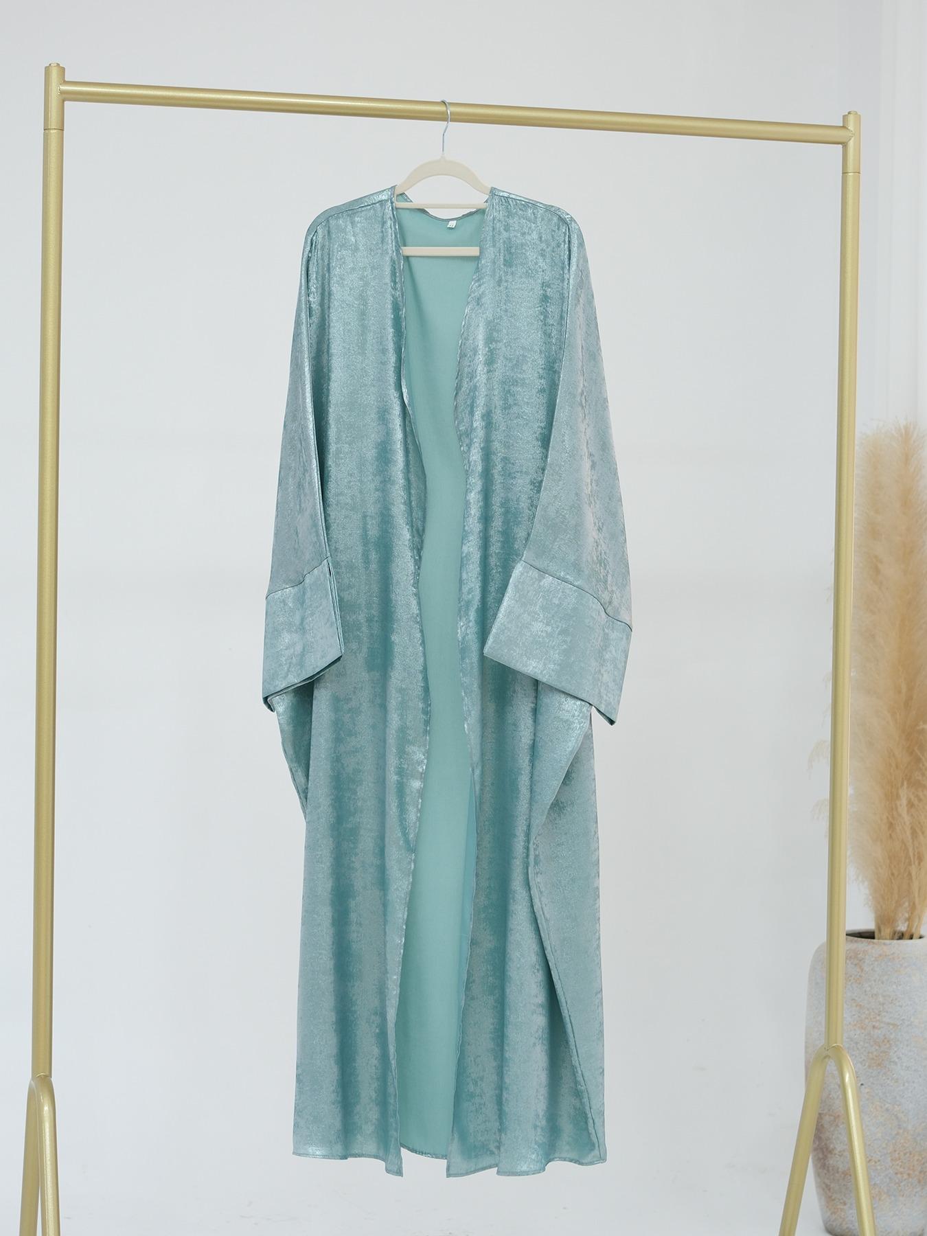 Muslim Women's Lightweight Open Abaya, Elegant Plain Woven Fabric, Loose-Fit Long Robe for All Seasons, No Scarf Included, Modesty Abaya