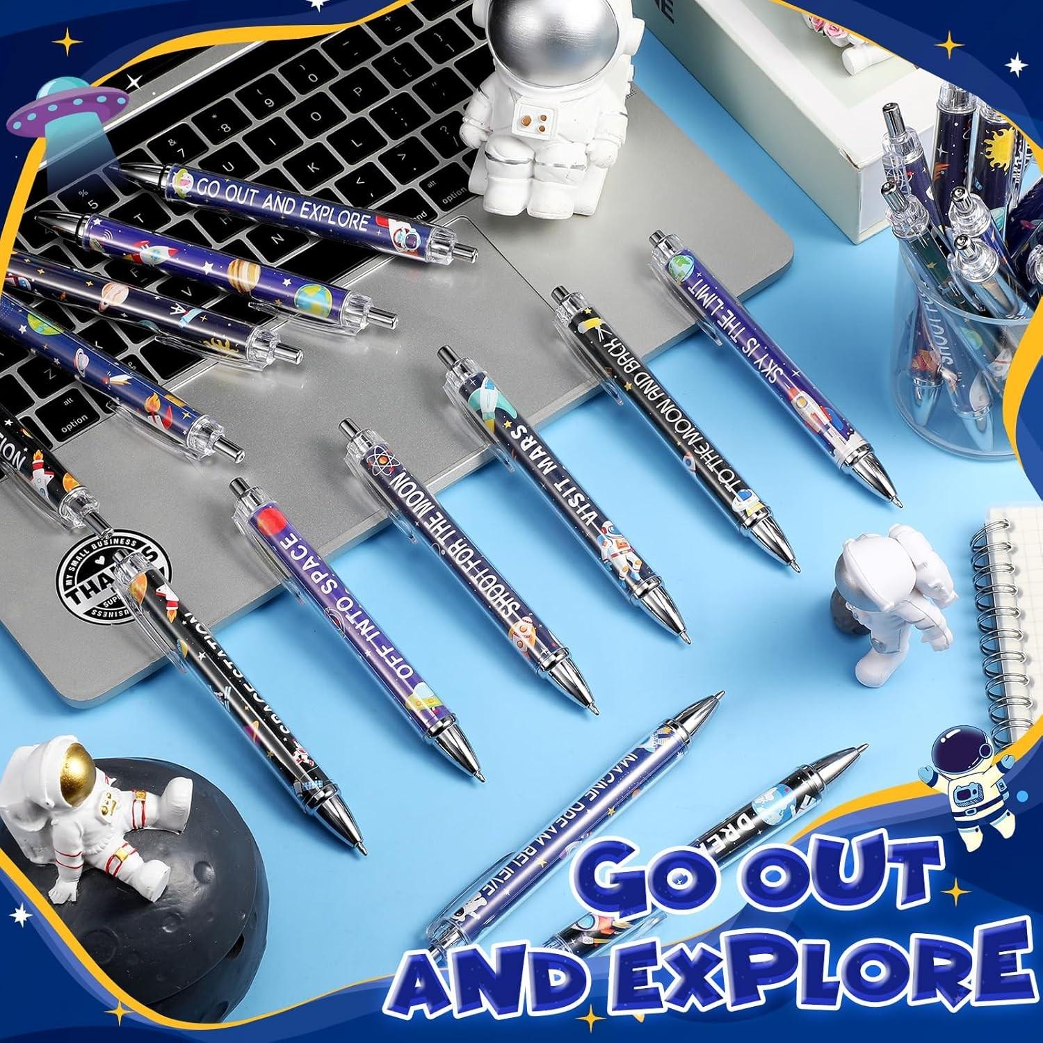 12 Pcs Space Ballpoint Pens, Astronaut Pens, Bulk Galaxy Retractable Ballpoint Pens, Starry Sky Gel Pens, Smooth Writing Pen for Solar System Planets Party Favors, School Classroom Office Supplies
