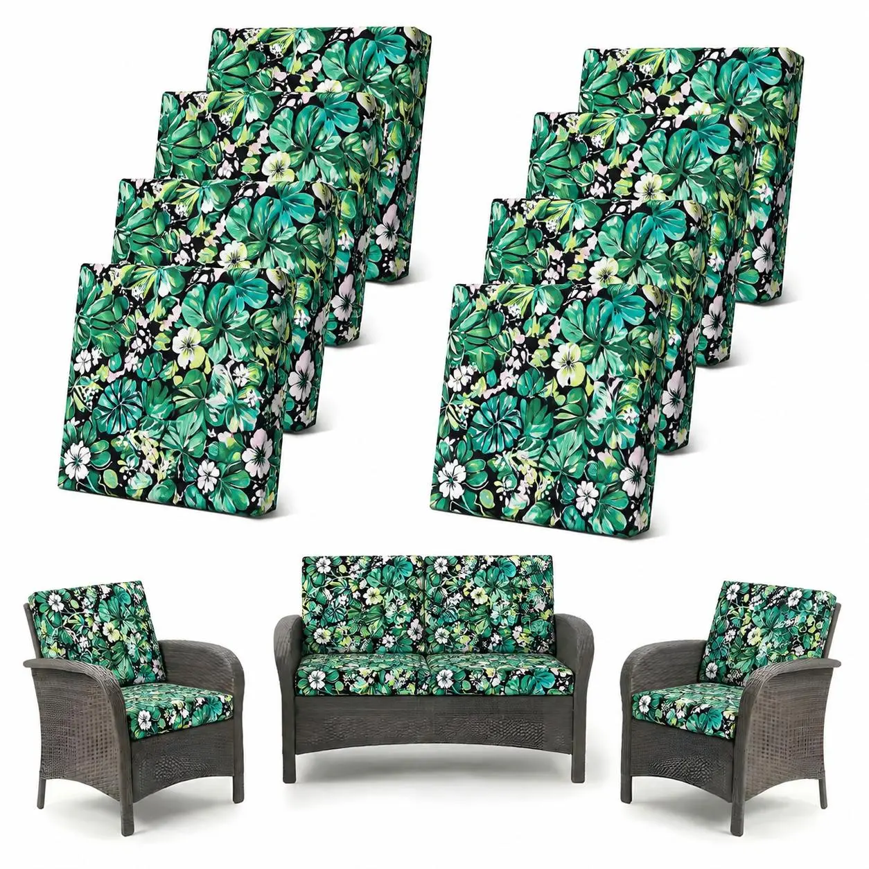 4/8/12Pcs Polyester-Spandex Stretch Patio Cushion Covers - Universal Fit, Elastic Bottom, Multiple Packs, Floral Print/Solid, Patios/Gardens Outdoor Furniture Protector, Pet-Friendly Couch Chair Seat Replacement Slipcovers, Stretch Fabric