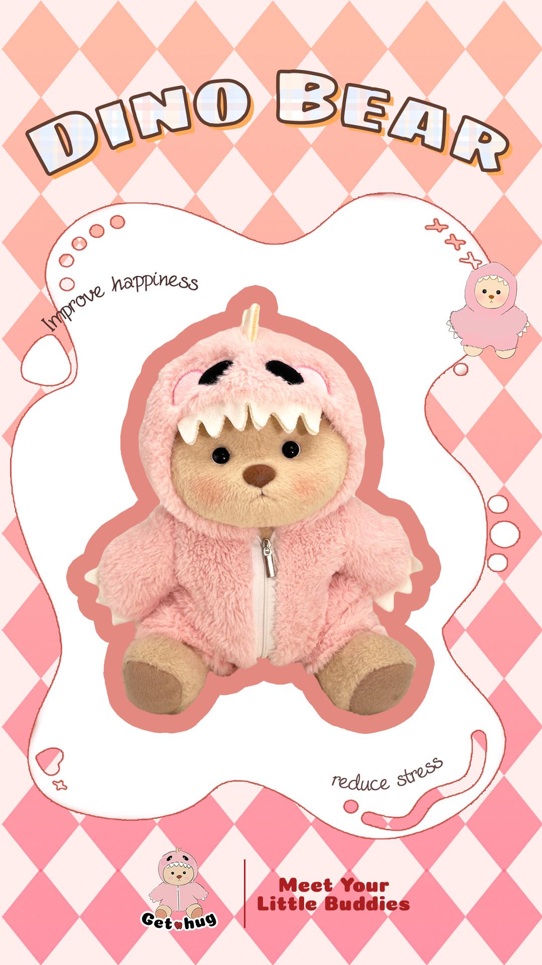 Getahug Dinosaur Teddy Bear | 5 Moveable Joints & Changeable Outfits, Soft Stuffed Animal Plush Unique Gift for Dino Lovers Collectors, Cozyvibes Little Gifts for Girls Plushies