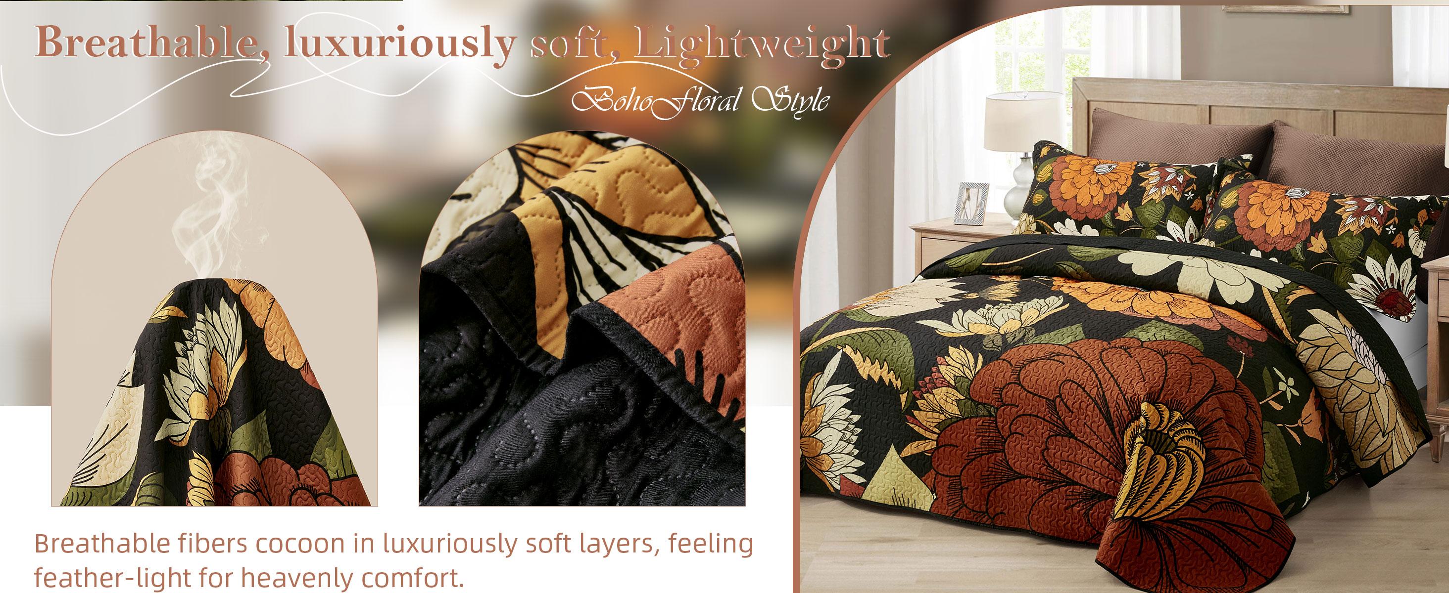Tyrot 3 Piece Boho Floral Quilt Sets Farmhouse Botanical Reversible Lightweight Bedspread Coverlet with 2 Shams Mid Century Leaves Microfiber Bedding Quilts Set for All Season summerwins