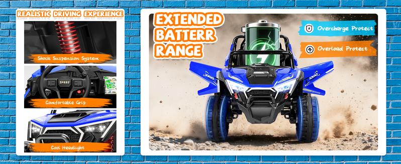 EM-KC06）2 Seater Ride on Car for Kids, Kids' Electric Vehicles 4WD Off-Road, 12V7Ah Large Battery Ride on Truck with Remote Control, Bluetooth Music, Horn, Lights, Up to 3.1Mph for Ages 3-8