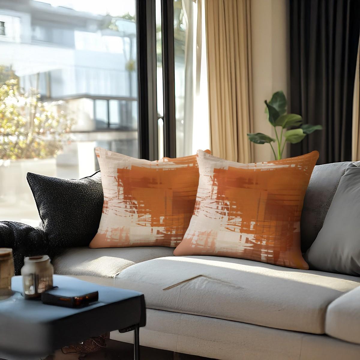 Orange Abstract Brush Stroke Throw Pillow, Modern Art Cushion, Boho Aesthetic Accent Pillow (Includes Pillow Core), Decorative Pillow for Bedroom, Sofa & Dorm