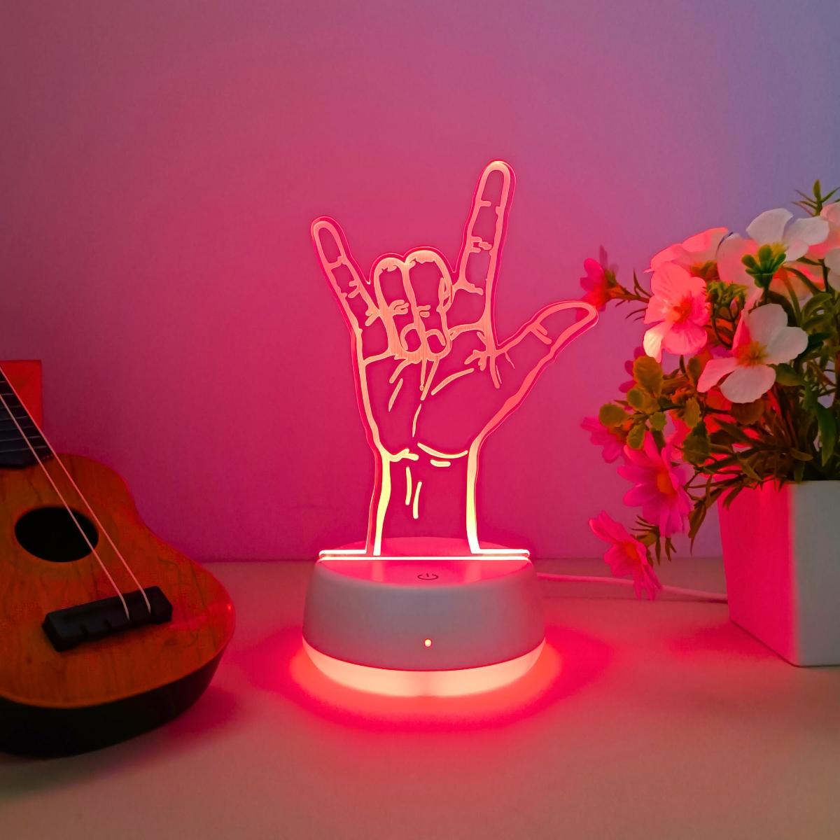 Creative Rock Gesture USB Powered 3D Night Light, Touch Switch Color Changing, Ideal Bedroom & Living Room Decor, Perfect Birthday Gift