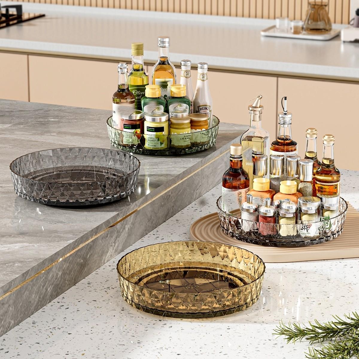 360° Rotating Kitchen and Bathroom Storage Organizer, Universal Plastic Tray for Spices and Condiments, Durable Design, Multi-Purpose Use