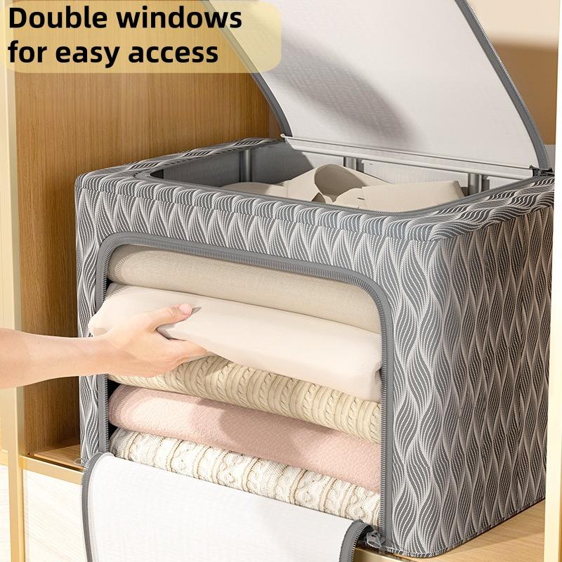 Large Capacity Stackable Storage Box, Waterproof Fabric Organizer for Bedroom Dorm Closet, Durable Folding Frame, Easy Access Zipper
