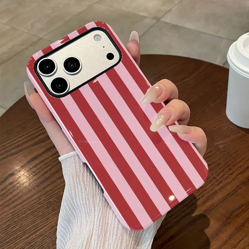 Pink-Maroon Stripe iPhone Silicone TPU Shockproof Case - TikTok Shop