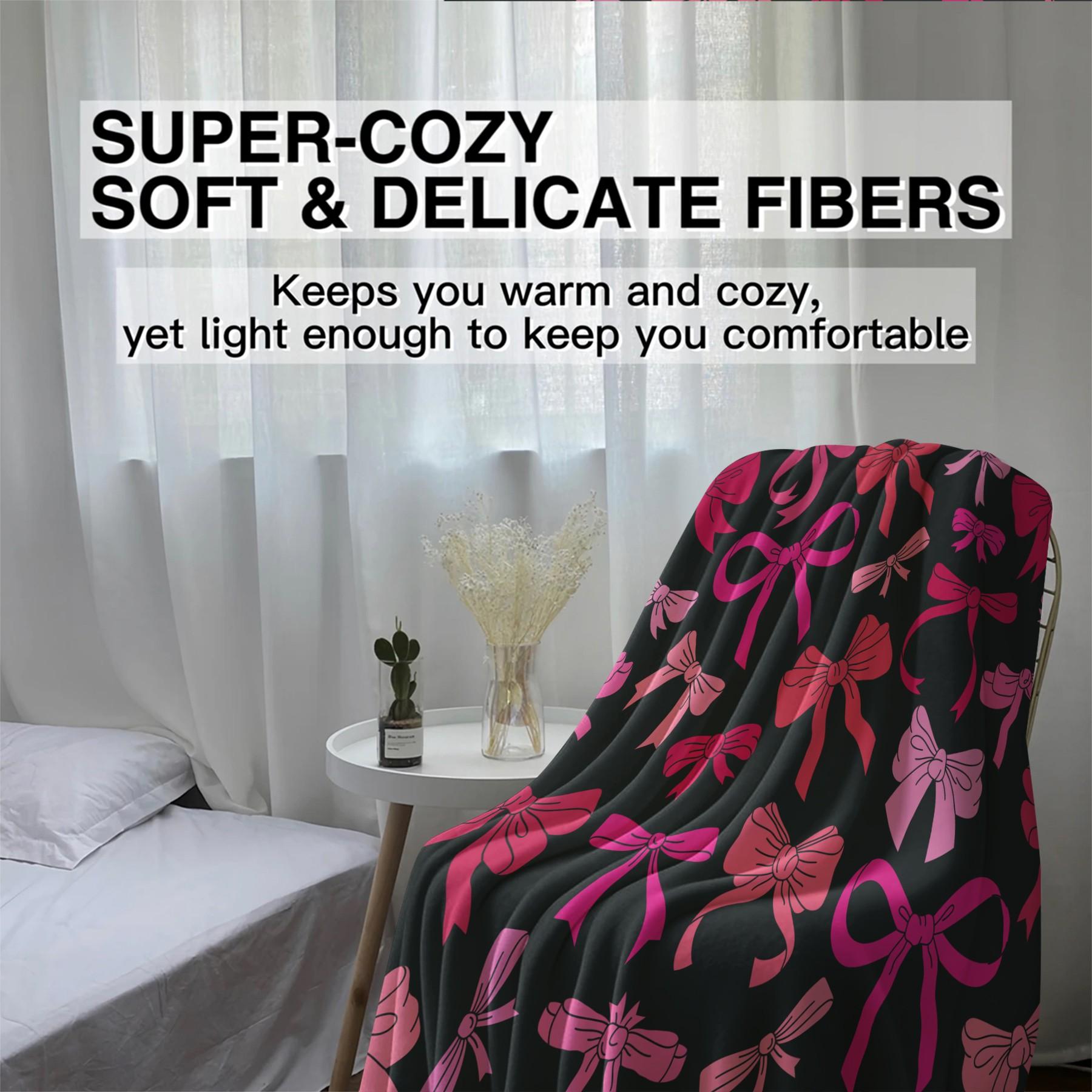 1Pcs Coquette Pink Bow Digital Print Flannel Blanket, Sweet Y2K Aesthetic Throw Blanket, Soft Fluffy Lightweight Warm Blanket, Cozy All-Season Gift Blanket, Perfect for Bedroom, Sofa, Dorm, Living Room & Travel Use