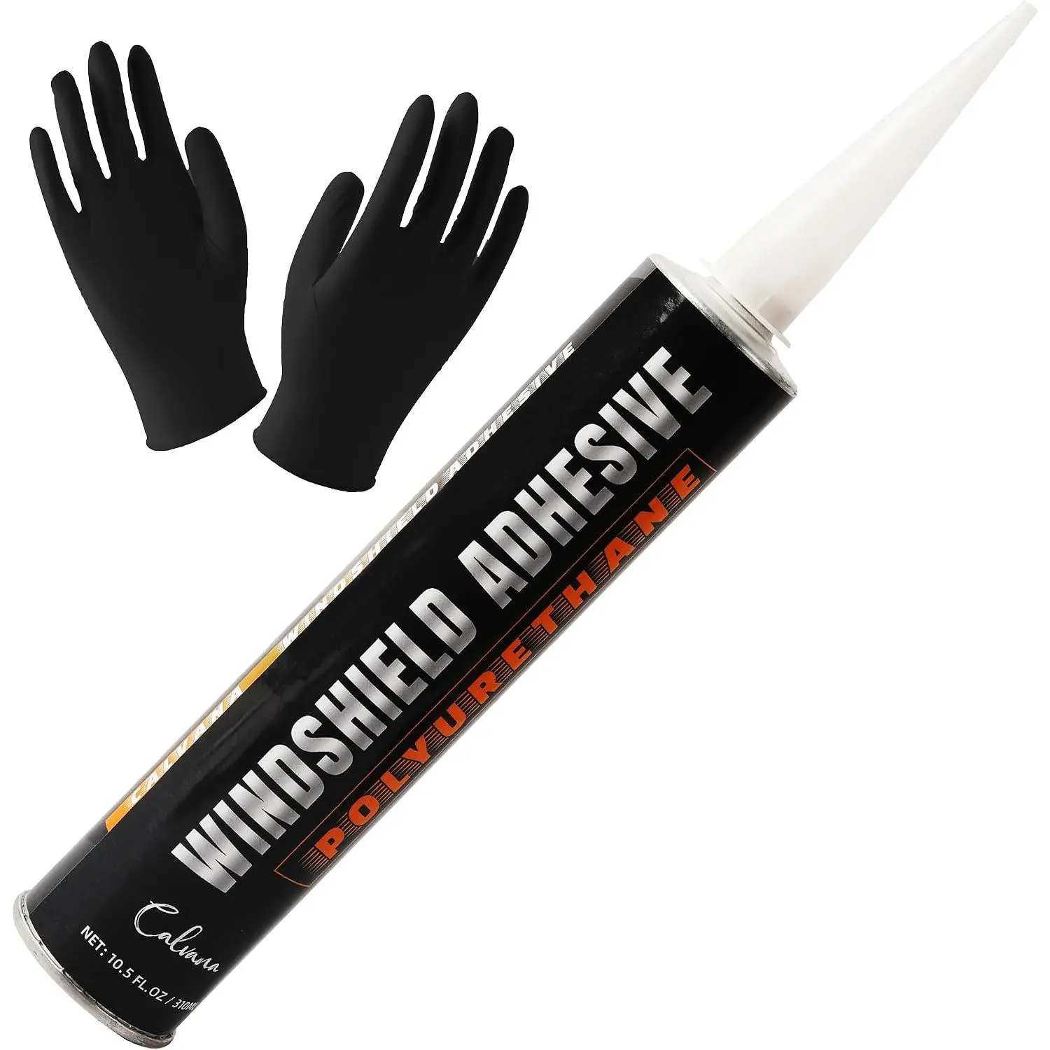 Windshield Repair Kit for Cars/RVs – 310ml Black Polyurethane Adhesive for Glass Crack Fixing, Quick-Cure Weather-Resistant Sealant, Includes Gloves
