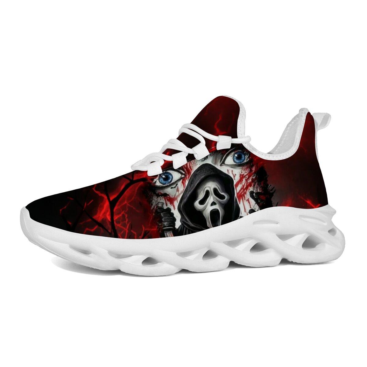 Men Women Halloween Horror Mask Print Sneakers Breathable Mesh Lace Up Blade Type Walking Shoes Lightweight Casual Sports Footwear Outdoor Walking Shoes Holiday Gift