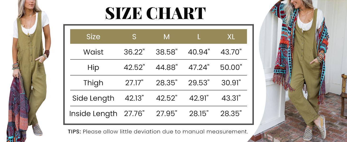 SCUSTY Women's Casual Loose Fit Women's Linen Cotton Overalls with Pocketed Jumpsuits