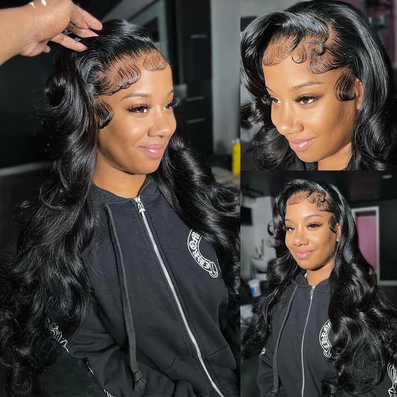 13x6 Lace Front Wigs Human Hair Body Wave 180% Density Pre Plucked 13x6 Transparent Lace Frontal Wigs Human Hair with Baby Hair Natural Black