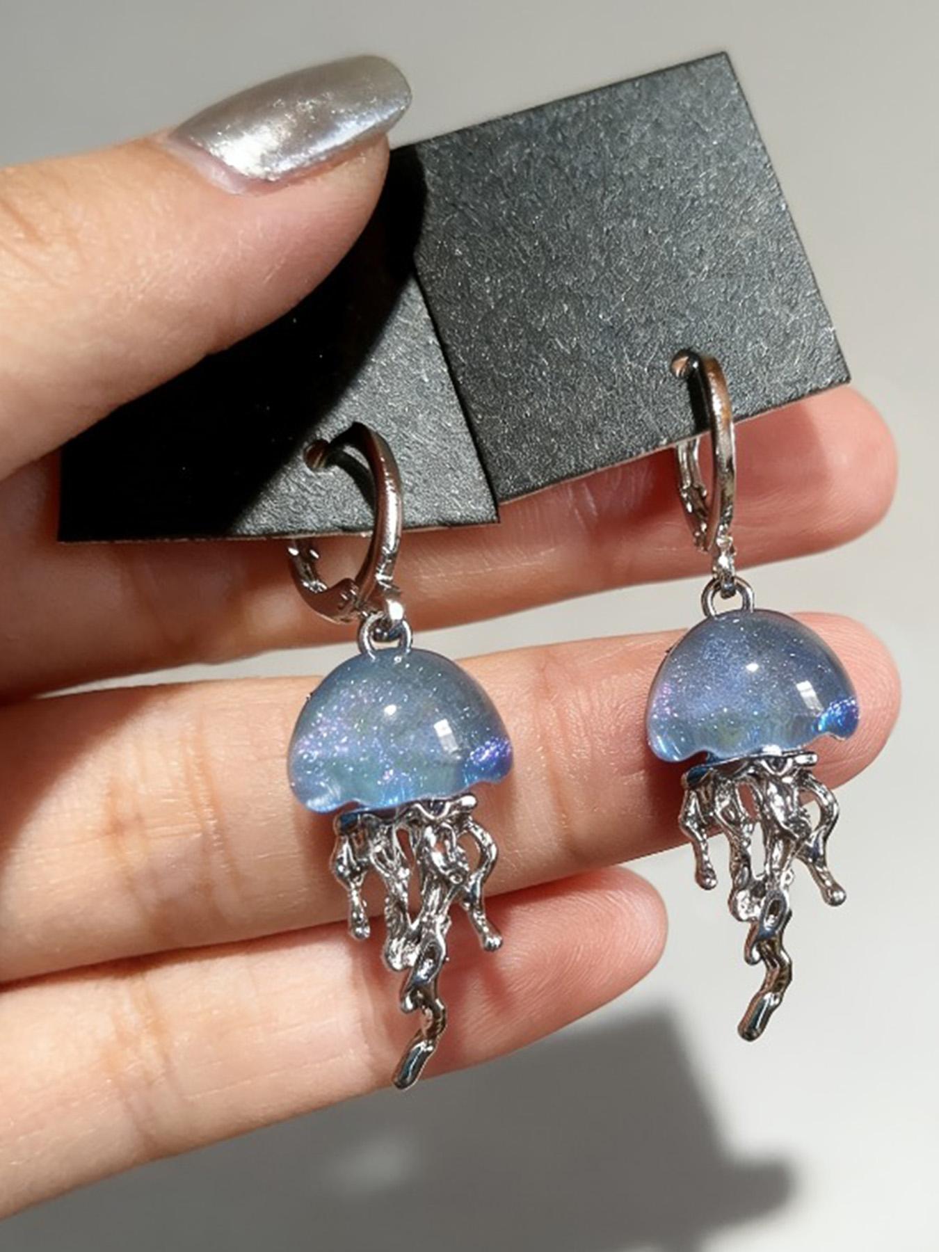 Y2K Cute Blue Jellyfish Ocean Theme Pendant Earrings, Charming Aesthetic Jewelry Accessories for Women and Girls, Trendy Fashion Jewelry