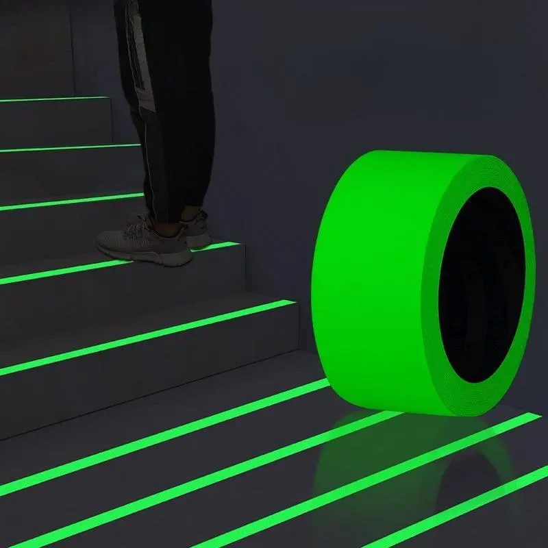 Glow in the Dark Fluorescent Tape Roll with Self-Adhesive Backing, Durable Light-Absorbent Strip for Luggage-Bag Accessory Safety Markings on Stairs, Doorways, Edges, Party Scenes