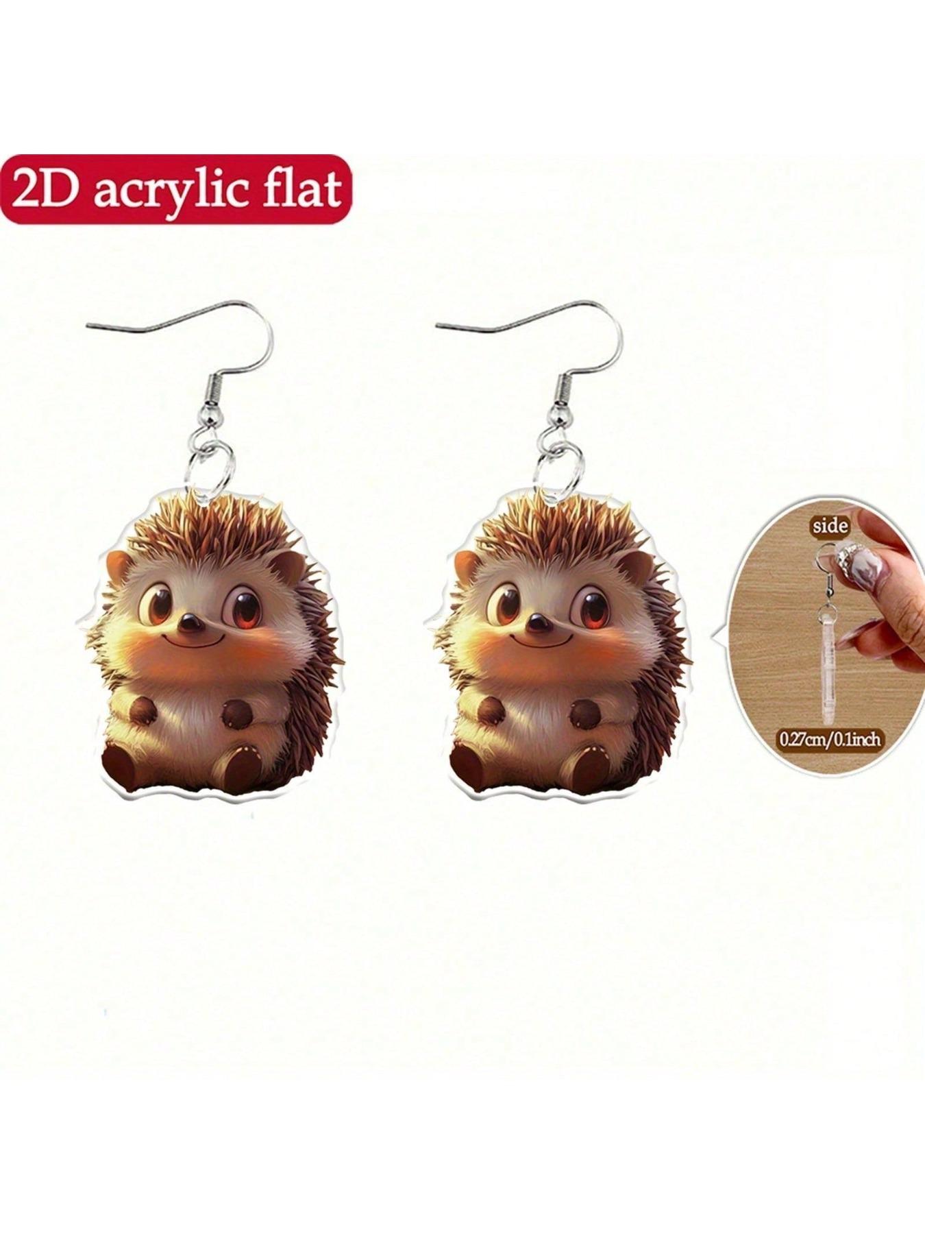 acrylic material, cute printed hedgehog design women's earrings - the perfect gift for art enthusiasts, suitable for Christmas and Thanksgiving celebrations