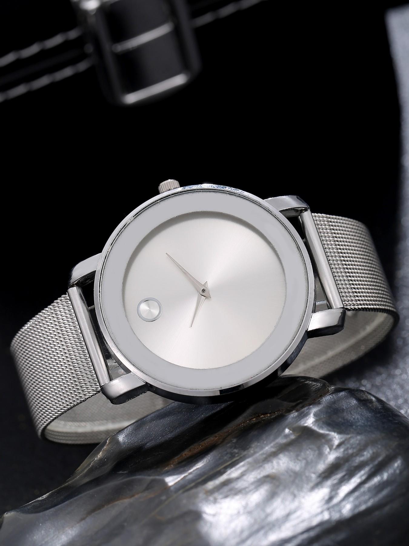 Minimalist Quartz Watch, Zinc Alloy Mesh Strap, Silver Color & Options, Casual Daily Commute Watch, Light Luxury Style, Casual Analog Watch