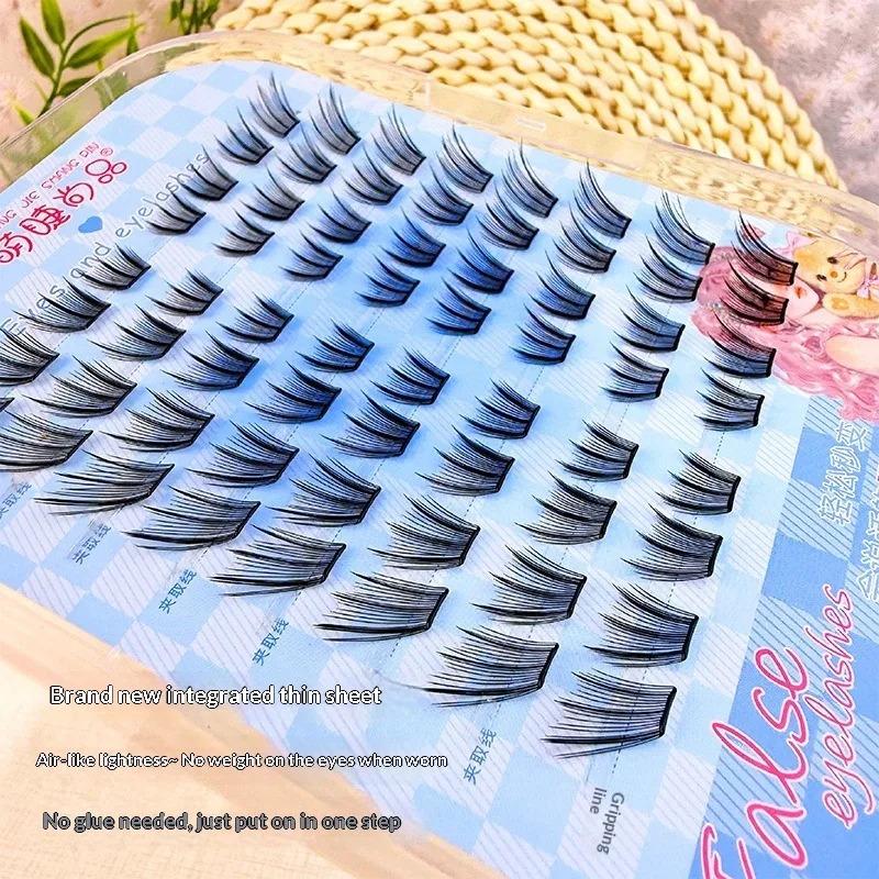 No Glue Self-Adhesive False Eyelashes Natural Curled Doll Eyes Thickening l Voluminous Winged Individual Lashes  For Daily Use 10-12mm
