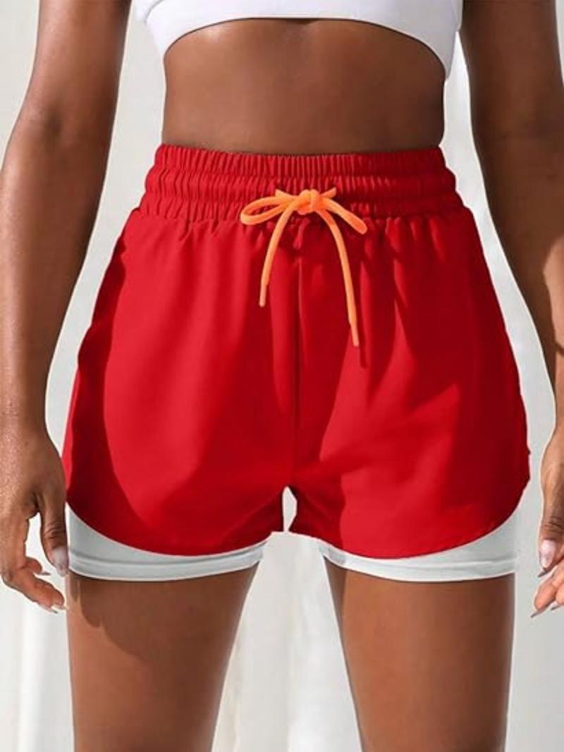 Women's Drawstring High Waist Sports Shorts, Summer Clothes Women, Solid Elastic Waist Shorts, Summer Outfits 2024, Sporty Breathable Quick Drying Shorts, Drawstring Athletic Shorts