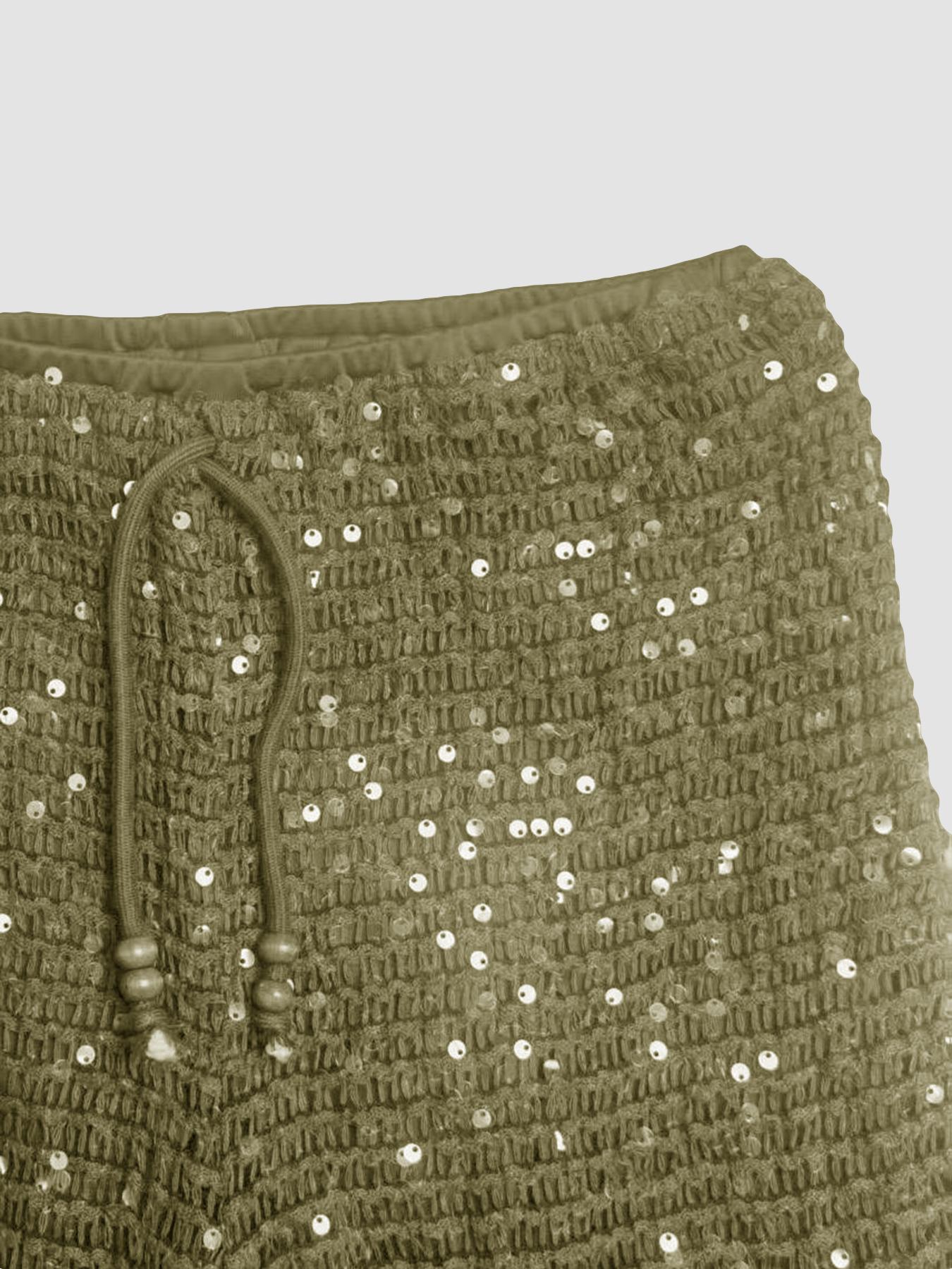 Women's Bohemian Style Beach Pants, Elegant Summer Sequined Long Trousers, Fashionable Holiday Wear, Ladies' Casual