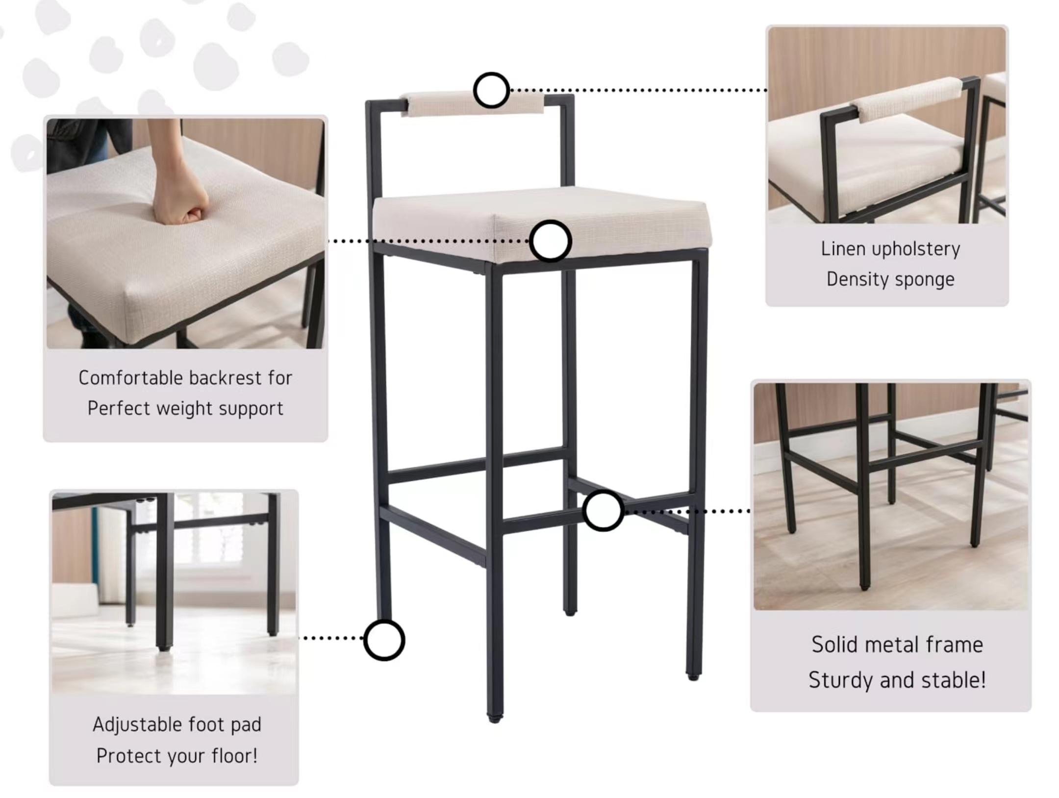 CHAIRUS 26.5 Counter Height Bar Stools Set of 2,Beige Linen Counter Stool With Black Metal Legs,Upholstered Armless Kitchen Island Chair With Back and Footrest,Modern Bar Stools for Kitchen Island,Dining Room CHAIRUS 26.5 Counter Height Bar Stools Set of 2,Beige Linen Counter Stool With Black Metal Legs,Upholstered Armless Kitchen Island Chair With Back and Footrest,Modern Bar Stools for Kitchen Island,Dining Room