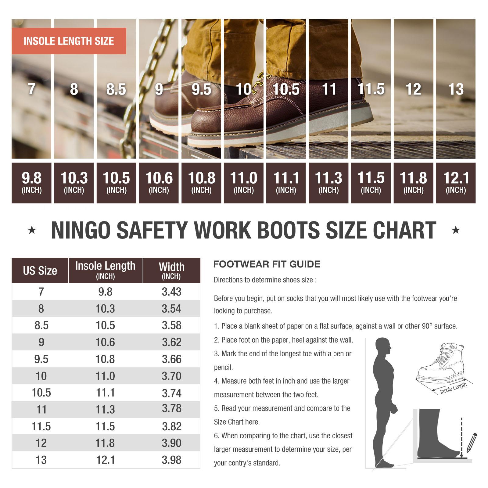 HISEA NINGO Men's 6 Inch Steel Toe Work Boots Waterproof Slip Resistant Construction Boots Industrial Safety Shoes