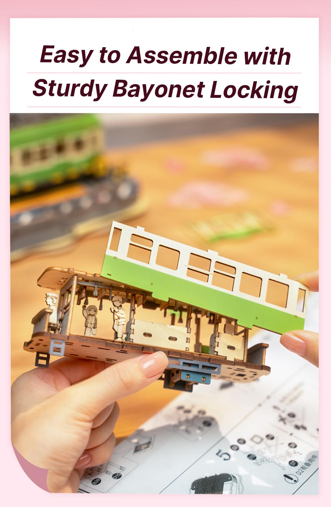 Rolife Sakura Journey 3D Wooden Puzzle TGS02 3D Wooden Puzzle for Adults, Sakura Journey Tram DIY Model building Kits with LED Lights, Creative Kids Craft Hobby Gift and Brain Teaser Home Decor Assembly Toy