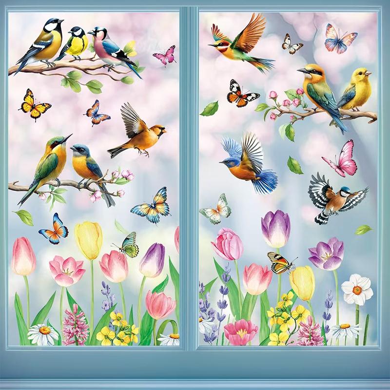 Spring Pigeon Window Stickers Set, 9 Sheets / 80 Pieces, Cute Bird Decorations for Windows, Festive Home Decoration Accessories