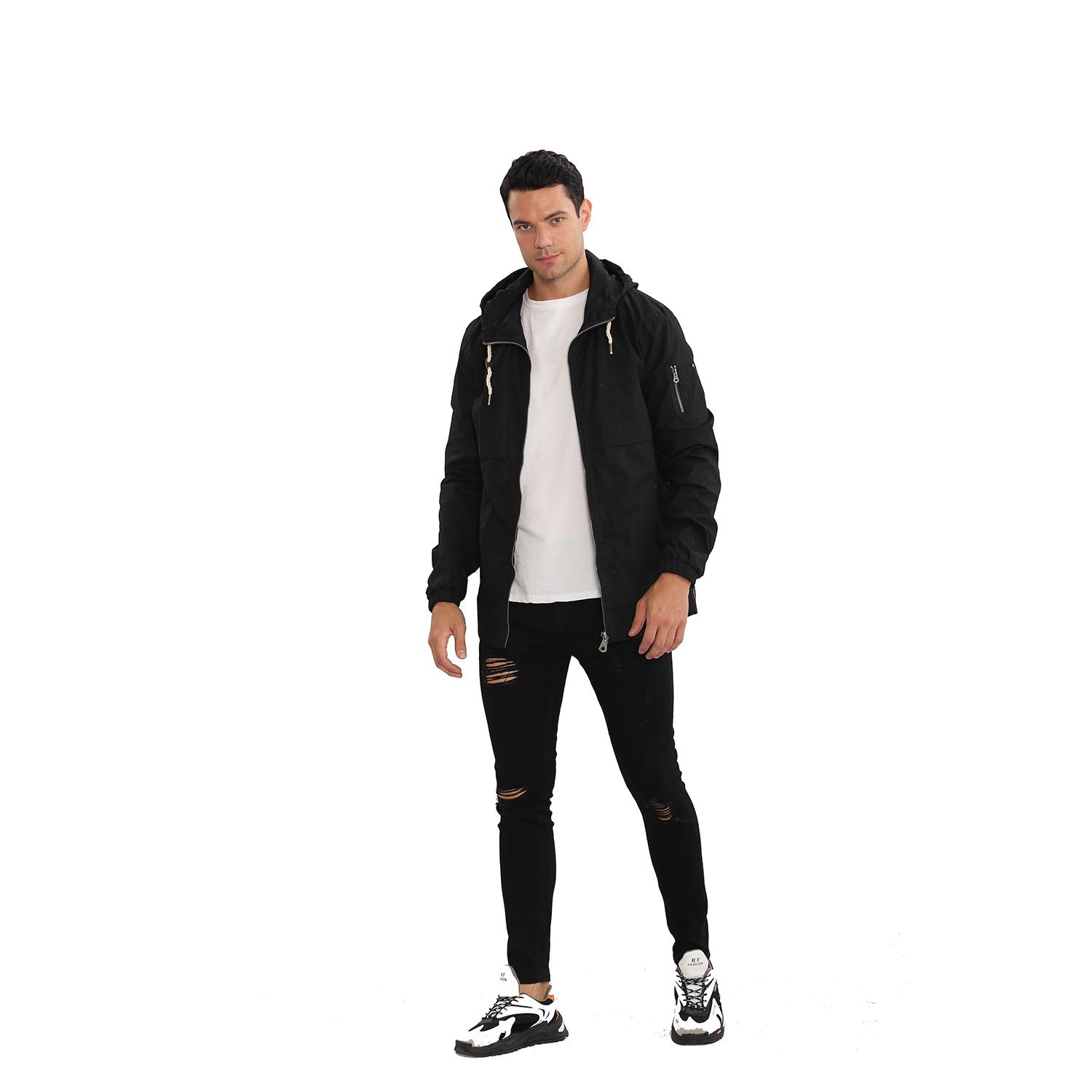 Men's Lightweight Windbreaker Jackets Outdoor Drawstring Hooded Pocket Raincoat Jacket