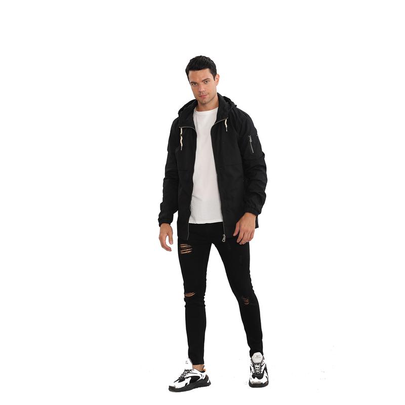 Men's Lightweight Windbreaker Jackets Outdoor Drawstring Hooded Pocket Raincoat Jacket