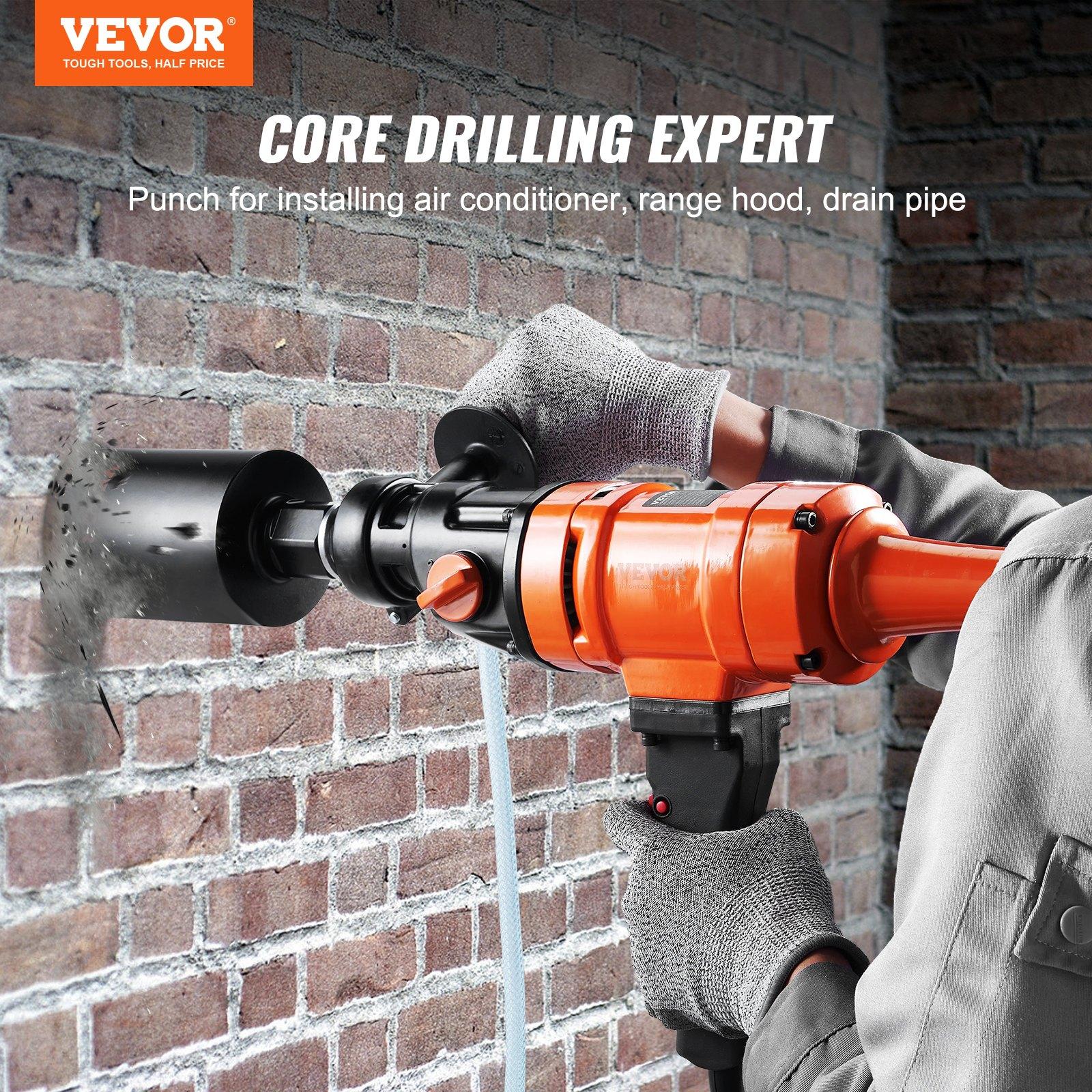 【Summerfinds】VEVOR Diamond Core Drilling Machine, 4in Handheld Wet Concrete Core Drill Rig, 1100-2400RPM Two Speed & 1-1/4" Thread & 2 Bubble Levels, 3-4in Drilling Diameter for Concrete Brick Block Stone, 1500W