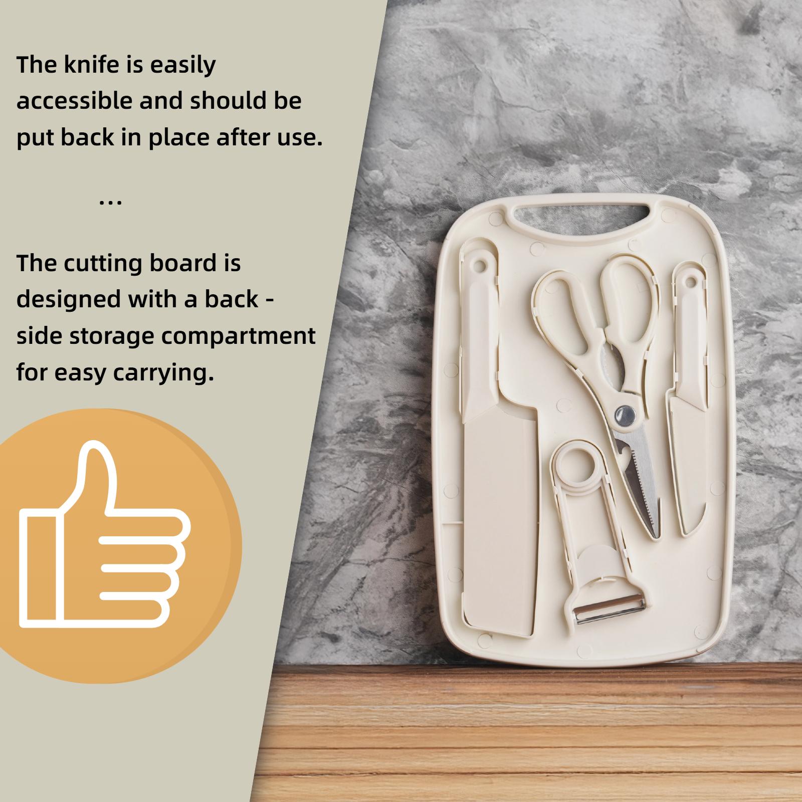 5 Pieces, Knife Set with Cutting Board, Meat Cutter, Fruit Knife, Paring Knife, Scissors, Meat and Vegetable Cutting and Steak Cutting, Peeling and Shaving, Baby Supplementary Set, Easy to Clean, Easy to Store, Portable Knife Set, For Gift Giving.