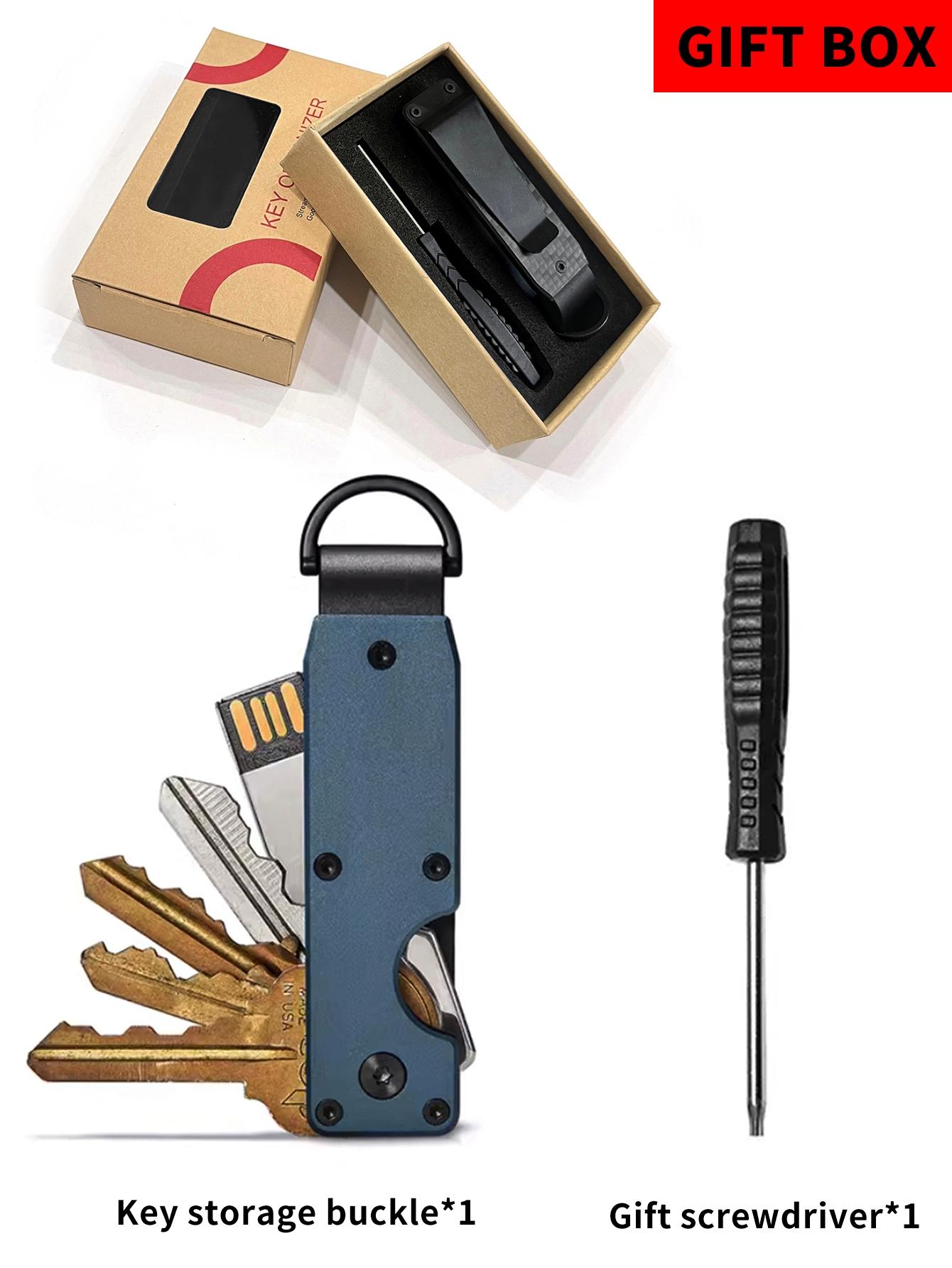 Minimalist Keychain, Heavy Duty Keychain - Compact Metal Key Storage Box With Screwdriver Carbon Fiber Pattern Unisex Key Clip Anti-Scratch Surface, Keys Sleek Light Slim, Durable Key Ring Holder With Gift Box, Gift For Friends, Family, Stylish Keychain