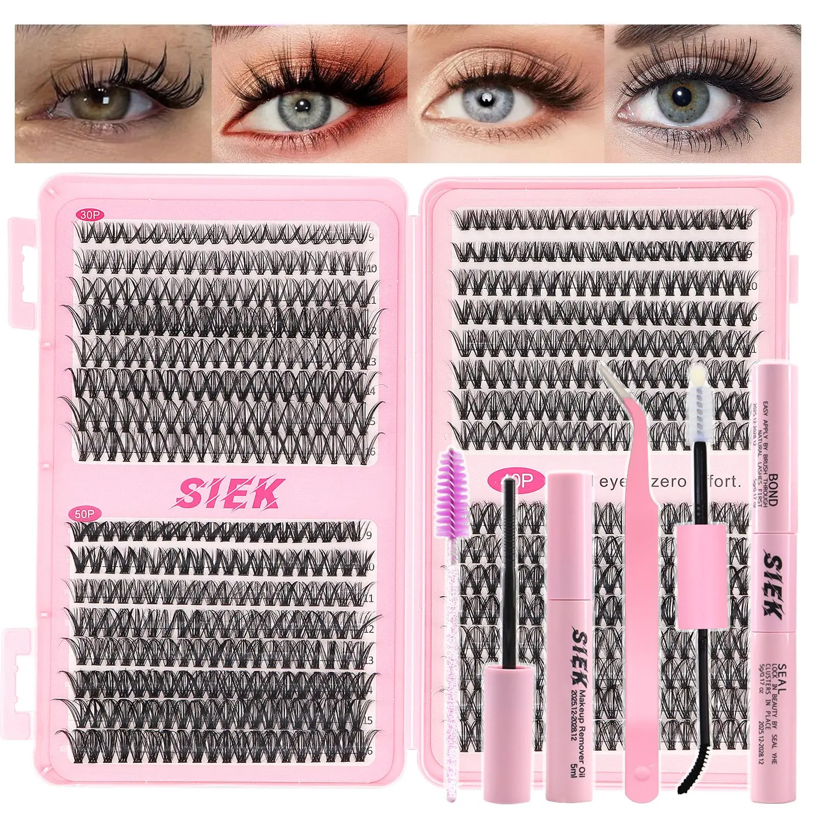 magozg Reusable Eyelash Clusters Kit - Hypoallergenic Gentle Synthetic, Lightweight Flared Wispy Clusters, Lash Extension & Adhesives, Natural/Dramatic Lashes, DIY Application, Fits All Eye Shapes, 70 Pieces for Daily Wear & Parties, Adult Use