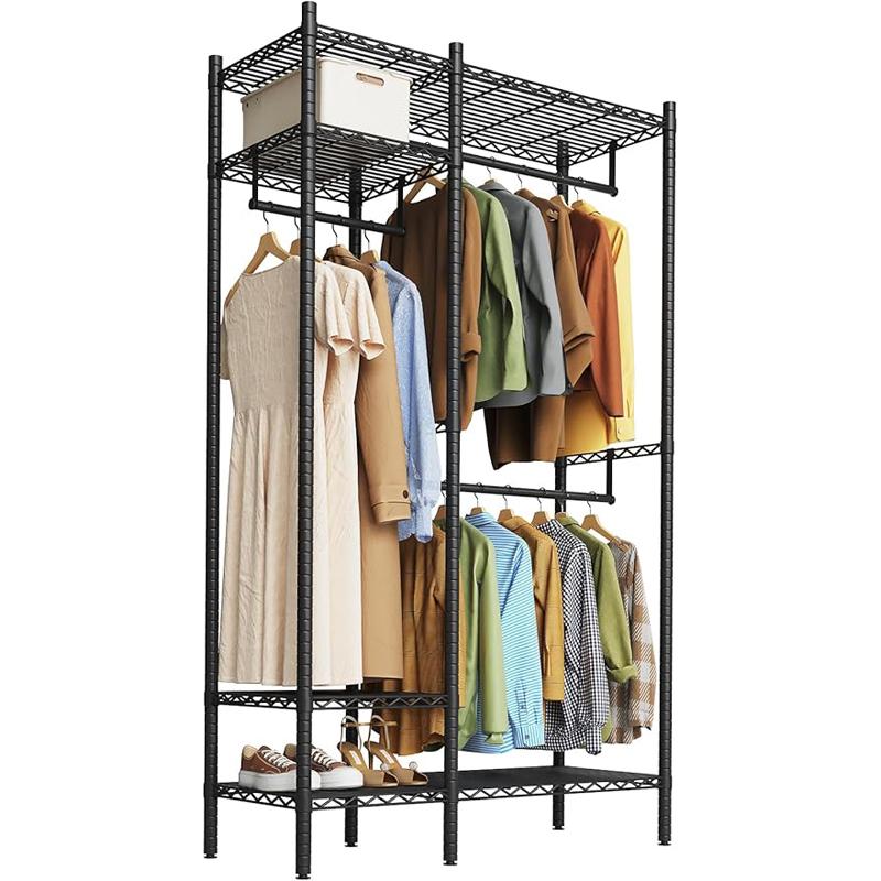 Clothing Racks for Hanging Clothes,Heavy Duty Clothes Rack with Shelves,Portable Closet Racks 4 Tiers Freestanding Closet Wardrobe System, Max Load 850 LBS