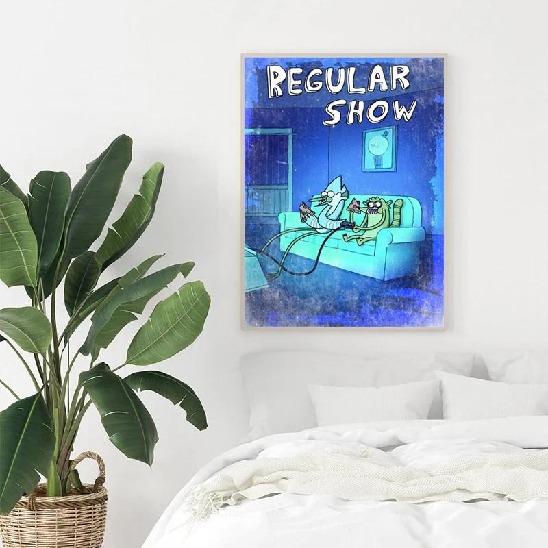 1 piece/set frameless canvas painting print poster, Game Poster art, Regular Show Mordecai and Rigby Gaming, Home wall decor, a perfect gift for Video games loves, ideal gift for bedroom, living room, wall decoration, room decor, Pictures wall decor