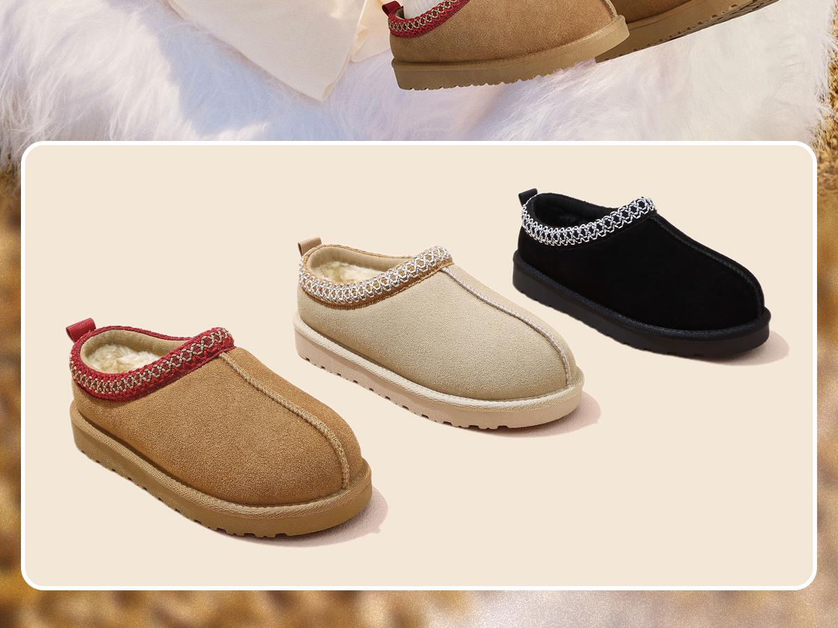 KIDMI Genuine Suede Fuzzy Slippers for Women Classic Braided Mini Boots Winter Warm House Shoes Indoor Outdoor Slip On Fuzzly Slippers with Fluffy Fur Lining Short Ankle Boots