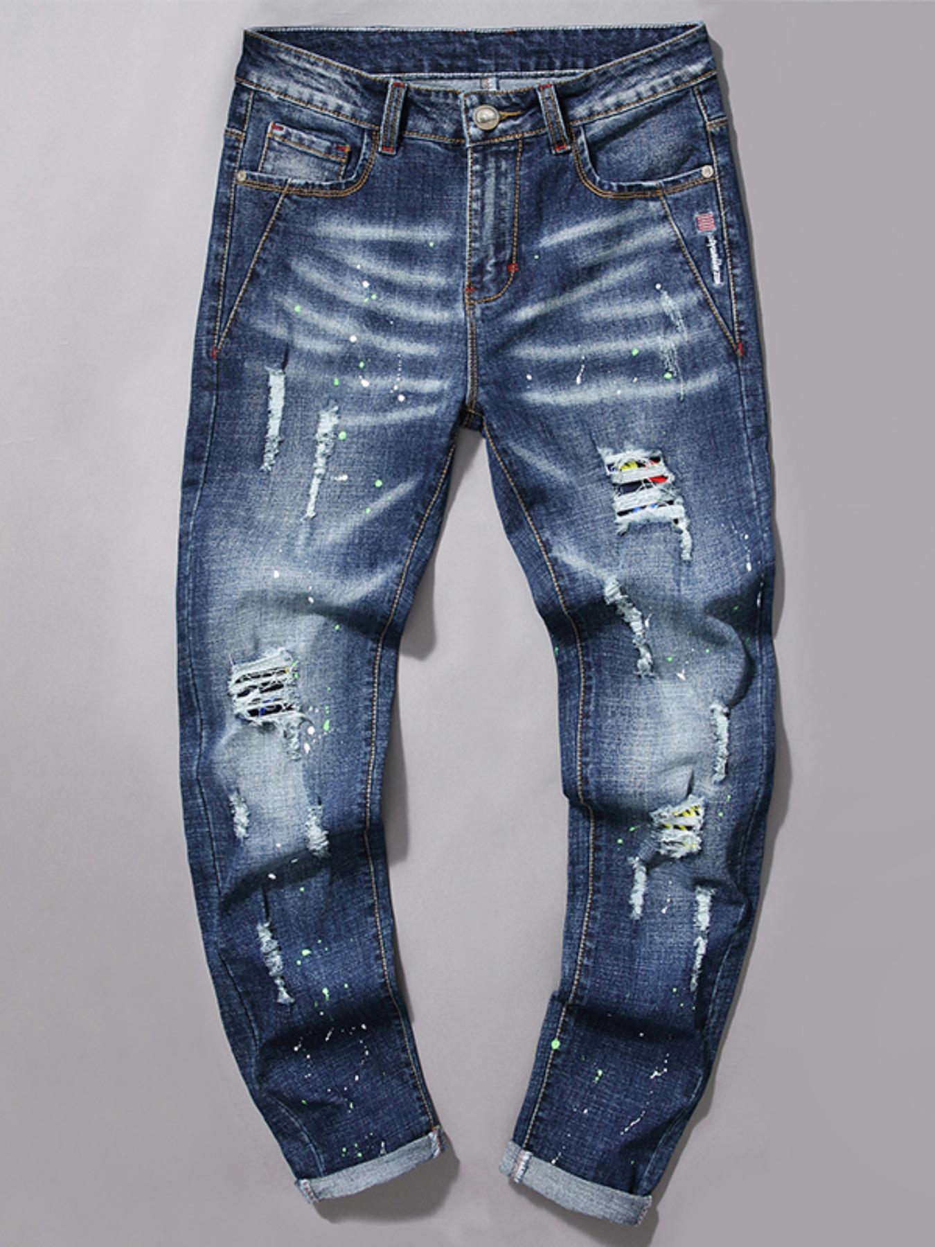 ZYNE Men's Regular Fit Ripped Straight Leg, Casual Comfy Denim Pants for Daily Wear, Fashion Men's Bottoms for All Seasons, Distressed Jean