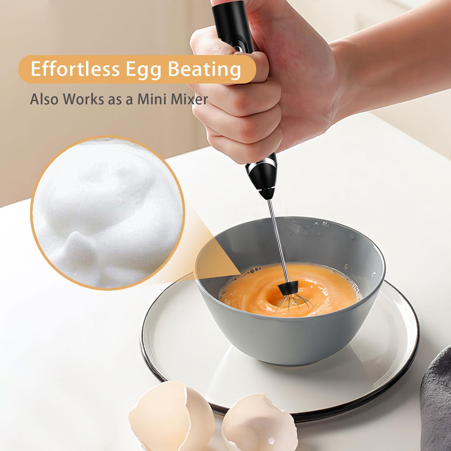 2026 Upgraded Rechargeable Milk Frother – Handheld Electric Coffee Mixer with 3 Whisks, 3 Speed Settings & Storage Stand | Versatile Drink Mixer for Juices, Prebiotic Powders, Lattes, Cappuccinos,coffee mixer, Matcha & Eggs (Black)– Christmas gift