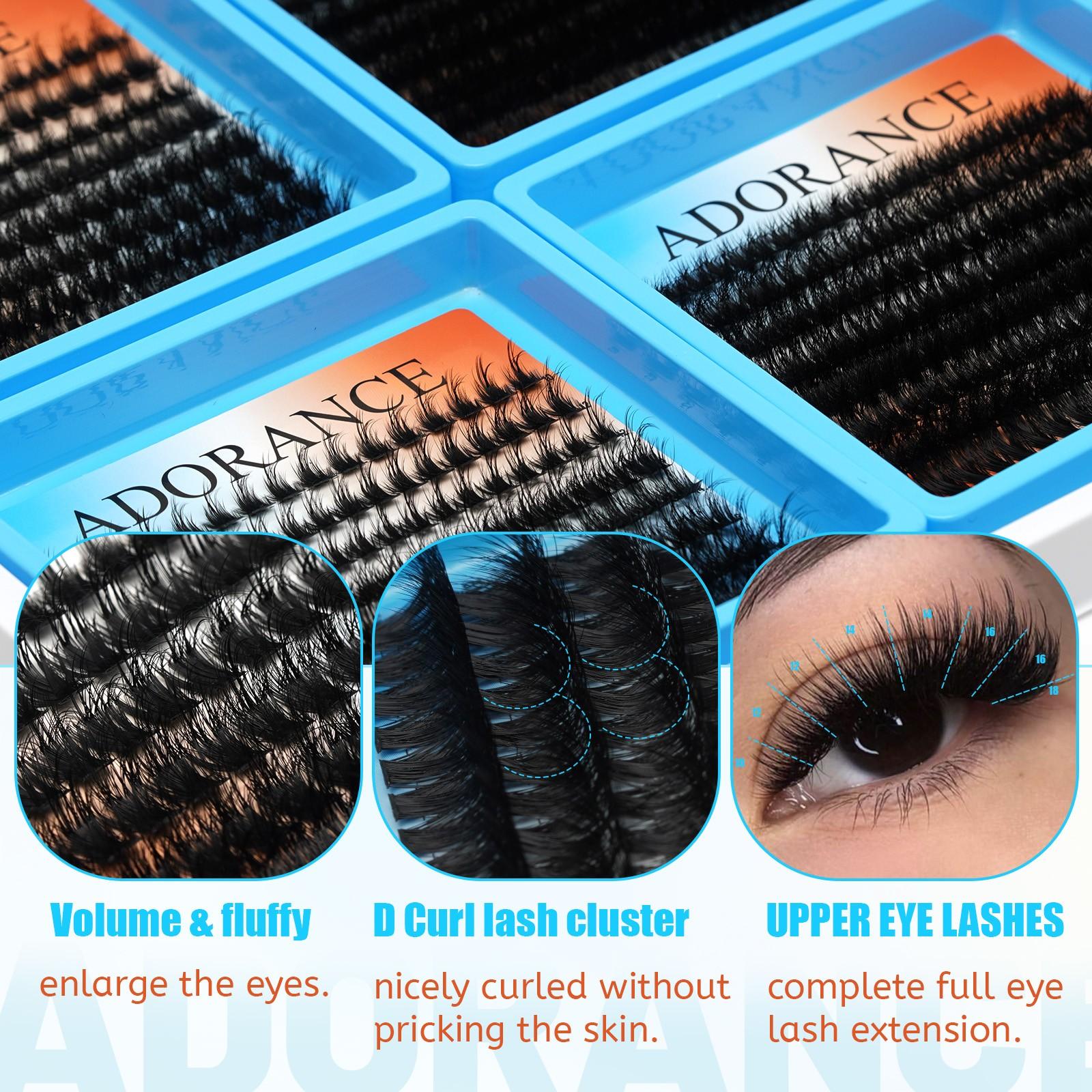 ADORANCE Lash Clusters Kit 550 PCS, 4 Styles (Volume 80D/100D, Mega 80D/100D) Individual Lash Extensions Mini Kit with Lash Bond and Seal, Lash Glue Remover & Eyelash Tweezers, Perfect for Daily Makeup, Parties, Weddings & Home DIY Use