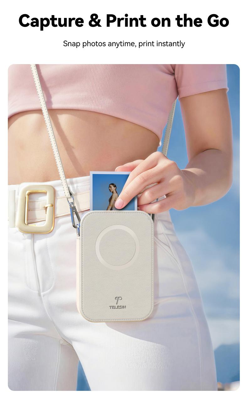 【TikTokShopFallDealsForYou】TELESIN Instant Camera Kit – Bluetooth Pocket Photo Printer with Magnetic Case, ZINK Inkless Printing, Adhesive Photos, Works with Foldable Phones, Perfect On-the-Go Gift for Moms