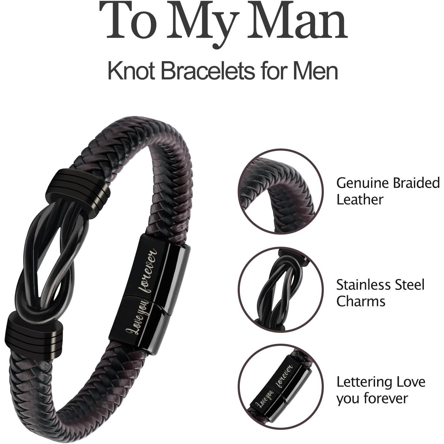 Leather Couples Bracelets Christmas Birthday Gifts for Men | Valentines Day Gifts for Him,Anniversary Romantic Gifts for Boyfriend Husband from Wife, Braided Leather