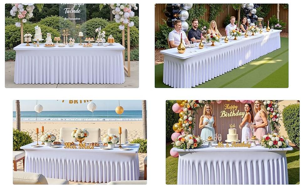 PLL1 Pack Spandex Tablecloth for Rectangle Tables(4/6/8ft)Stain and Wrinkle Resistant Washable Table Cover for Kitchen Wedding Banquet Restaurant Party
