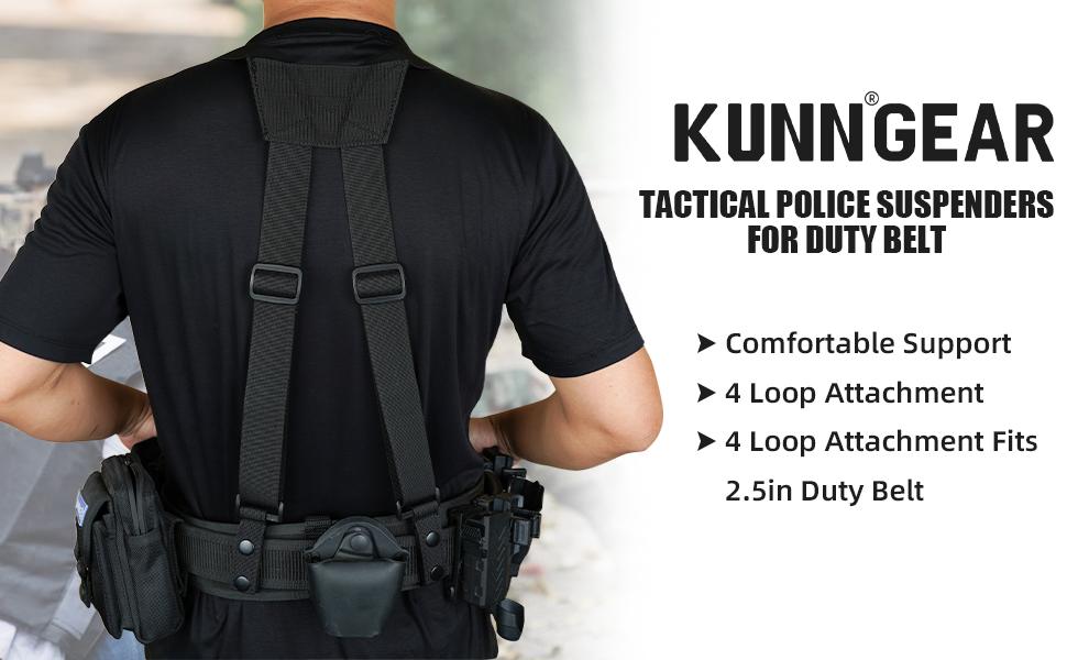 KUNN Suspenders Police Duty Belt Harness for Men,1.5 Inch Tool Belt with 4 Loop Attachments,Black
