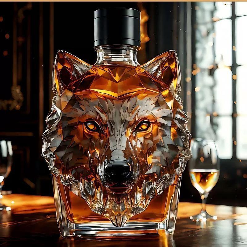 Luxury Wolf Crested Whiskey Bottle, Exquisite Animal Shaped Decanter, Premium Collector's Item, Home Bar Centerpiece, Unique Gift Idea