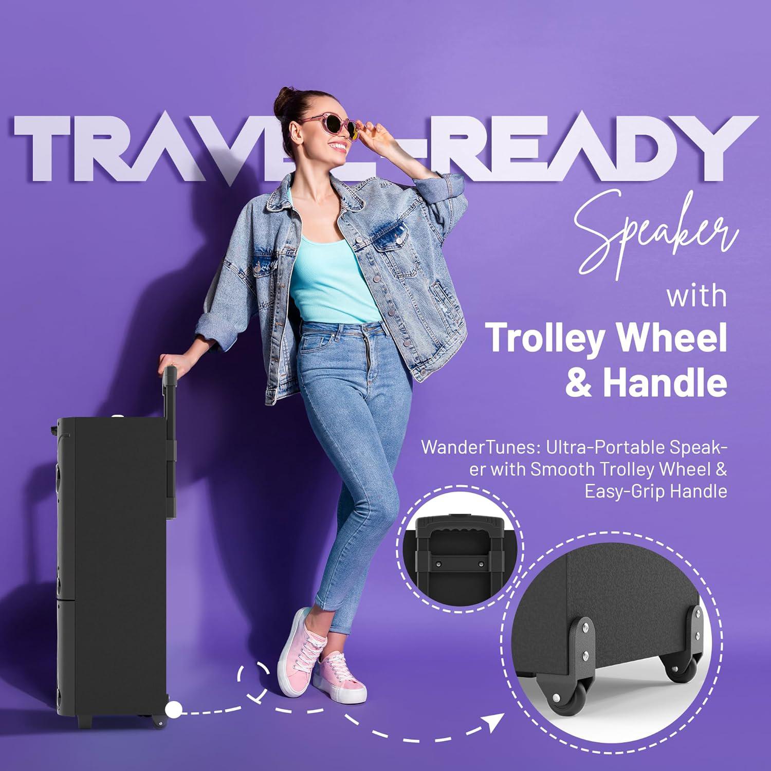 Portable Bluetooth Party Speaker Dual 8" Woofers Dual Wireless Microphones Wooden Cabinet TWS LED Light Rechargeable Stereo Wireless PA Speaker System
