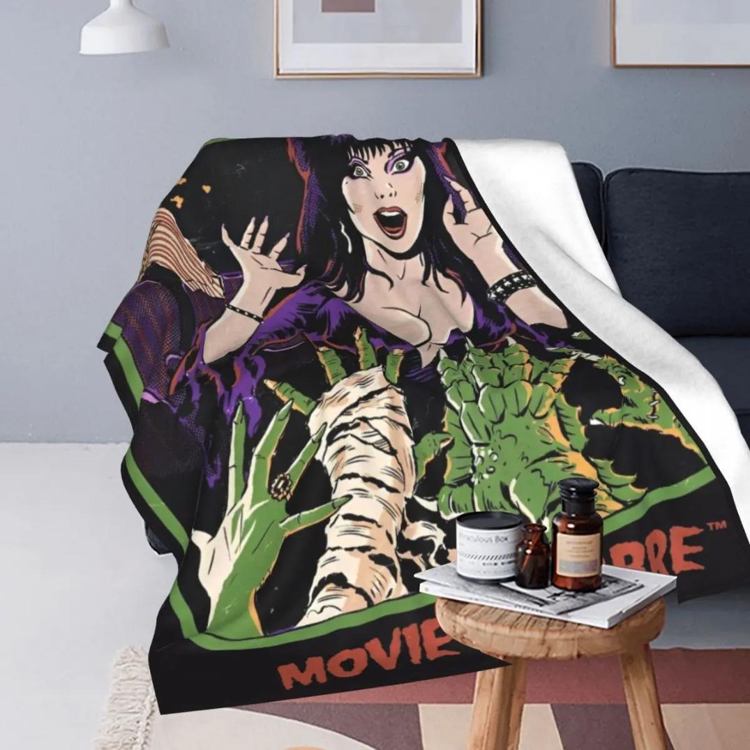 E-Elvira Mistress Of The Dark Movie Flannel Blanket Horror Comedy Soft Throw for Couch Bed Bedspread Sofa Cover – Kids Blanket & Adult Blanket Halloween Gift Spooky Home Decor