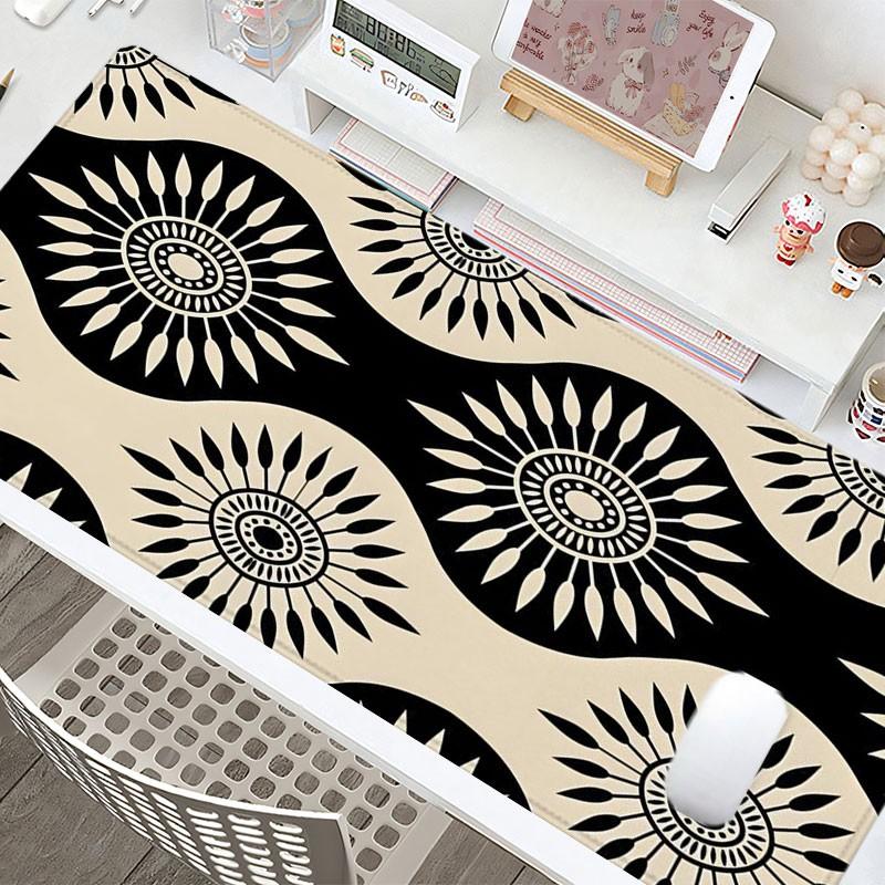 Black White Geometric Sunburst Desk Pad Gaming Mousepad XXL Mouse Pad For Laptop Desk Mouse Pad Extra Large With Non-Slip Rubber Base Stitched Edges Surface For PC Gamers Office Workers & Home Use Perfect Gift For Holidays And Special Occasions