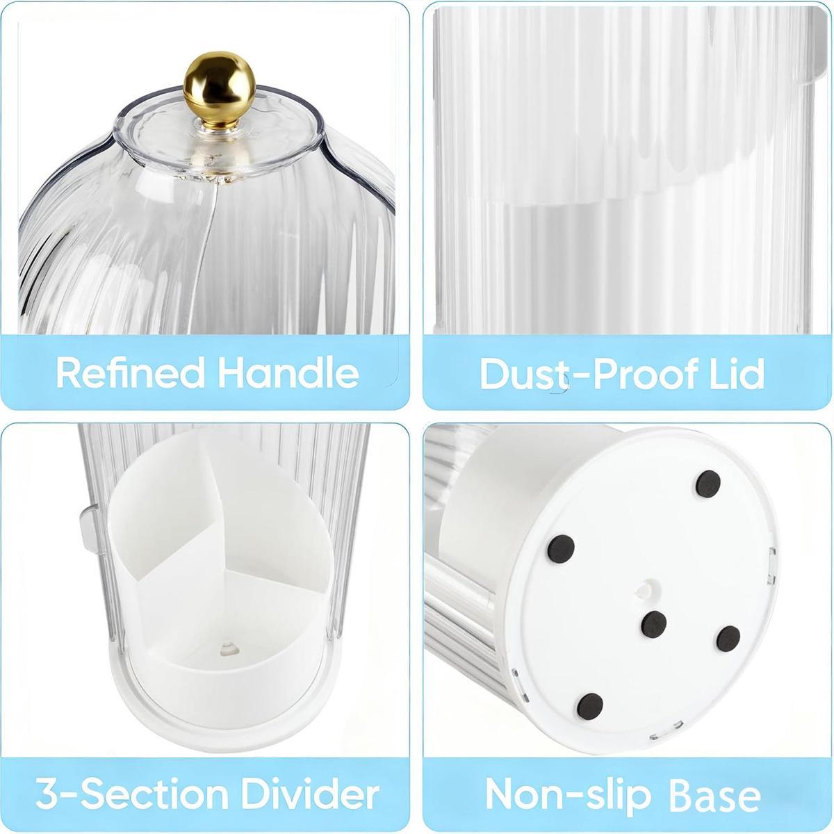 360° Spinning Toothbrush & Makeup Brush Organizer, Toothbrush Storage, Dustproof, Anti-Slip, Drainage Design, 3 Slots, Transparent Plastic, Bathroom Vanity Countertop