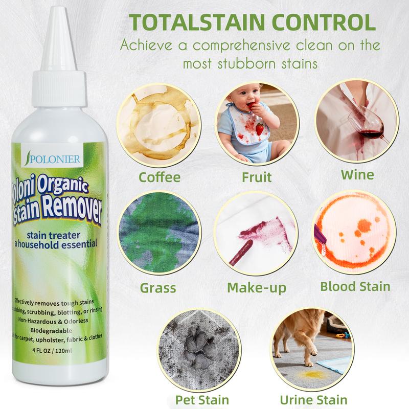Poloni Powerful Stain Remover Liquid Fast Acting No Scrub Formula Removes Tough Stains Pet Urine Red Wine Coffee Food Grass Dirt Safe For Fabrics And Clothes Non Toxic Biodegradable Odor Eliminator Safe For Kids And Pets