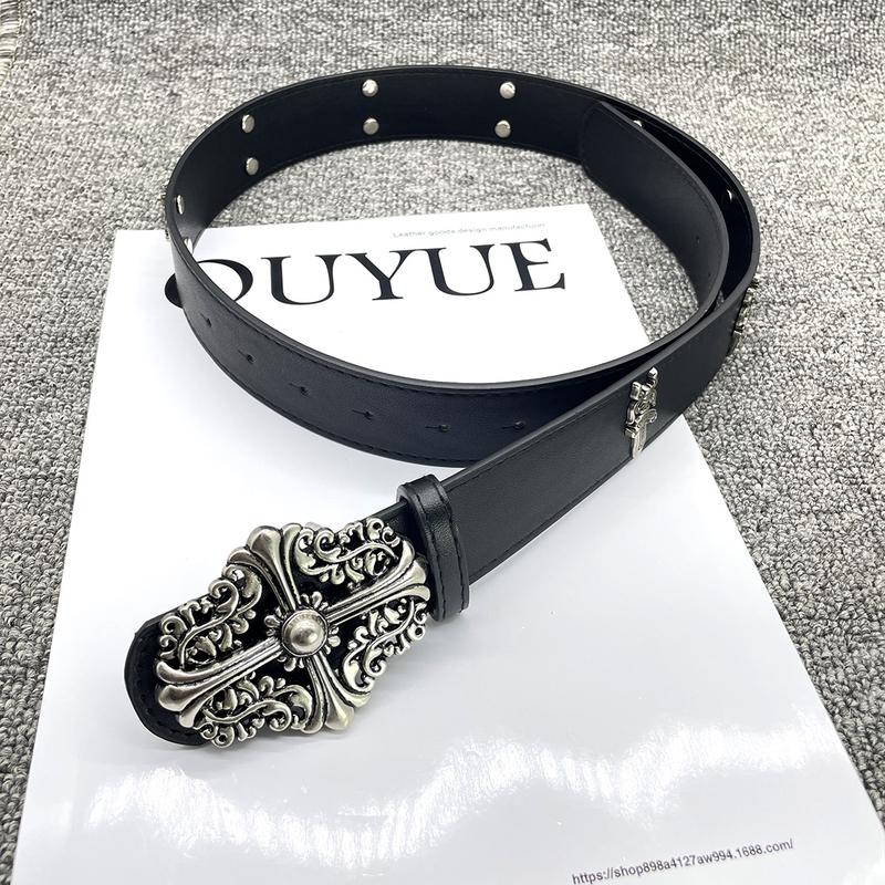 Vintage Black Cross Buckle Quality Leather Belt,Cool Leather Belt,Black Belts,Vintage Cross Leather BeltsGoth Accessories Waistband Unique Gift - 105cm Length - Unisex Fashion Accessory